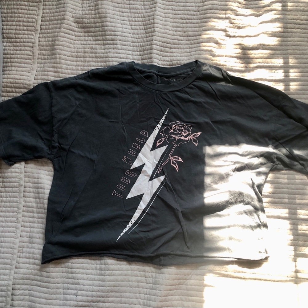 Grayson Threads gray Crop Top with Lightning and Rose
